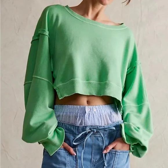 Free People We The Free Cropped Camden Sweatshirt in Meadow Size XL NEW $78.00 - Picture 1 of 16